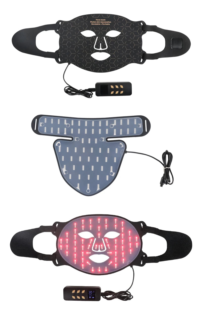 Silicone LED Mask Face With Neck 4 Colors LED Photon Red Light Infrared Therapy Flexible Facial Mask Repair Skin Wireless Use