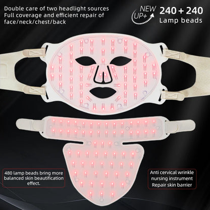 Silicone LED Mask Face With Neck 4 Colors LED Photon Red Light Infrared Therapy Flexible Facial Mask Repair Skin Wireless Use