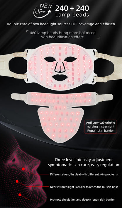 Silicone LED Mask Face With Neck 4 Colors LED Photon Red Light Infrared Therapy Flexible Facial Mask Repair Skin Wireless Use