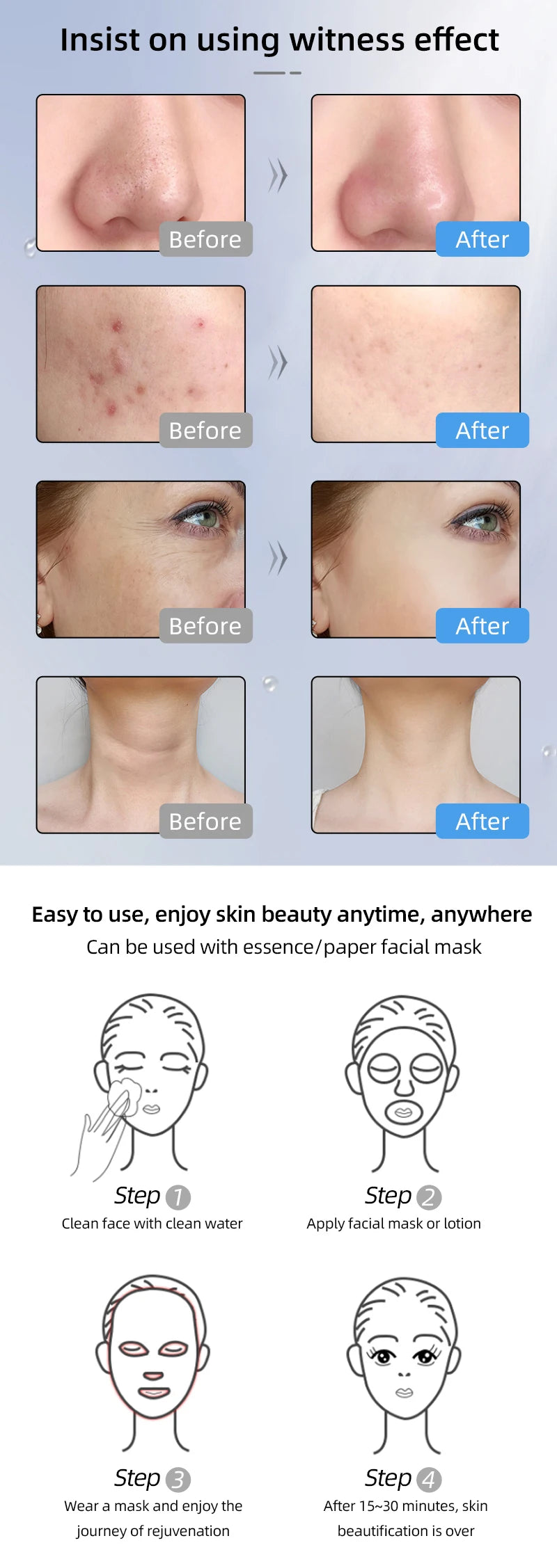 Silicone LED Mask Face With Neck 4 Colors LED Photon Red Light Infrared Therapy Flexible Facial Mask Repair Skin Wireless Use