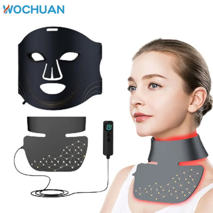 Silicone LED Mask Face With Neck 4 Colors LED Photon Red Light Infrared Therapy Flexible Facial Mask Repair Skin Wireless Use