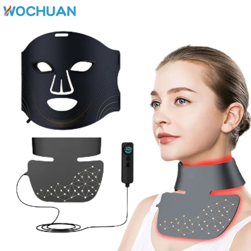Silicone LED Mask Face With Neck 4 Colors LED Photon Red Light Infrared Therapy Flexible Facial Mask Repair Skin Wireless Use