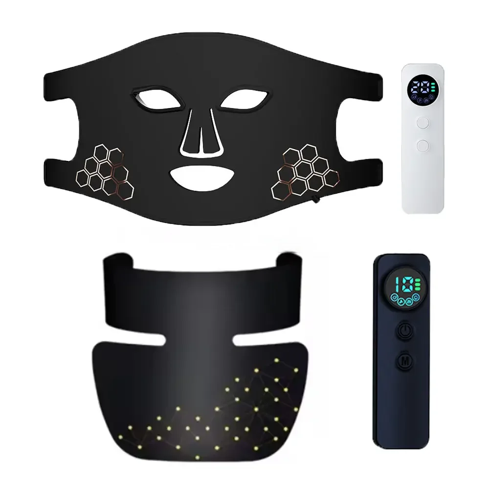 Silicone LED Mask Face With Neck 4 Colors LED Photon Red Light Infrared Therapy Flexible Facial Mask Repair Skin Wireless Use