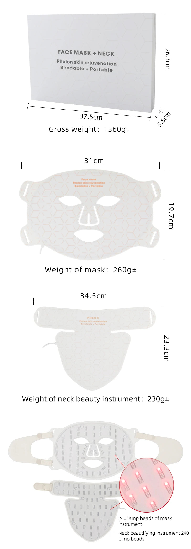 Silicone LED Mask Face With Neck 4 Colors LED Photon Red Light Infrared Therapy Flexible Facial Mask Repair Skin Wireless Use