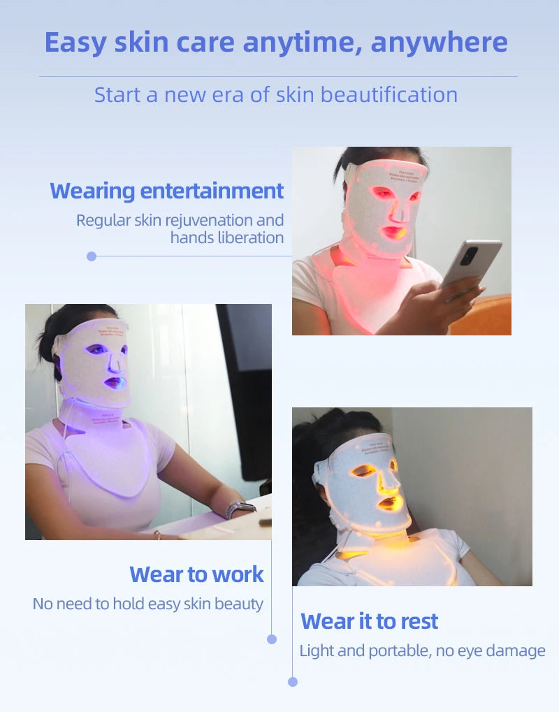 Silicone LED Mask Face With Neck 4 Colors LED Photon Red Light Infrared Therapy Flexible Facial Mask Repair Skin Wireless Use
