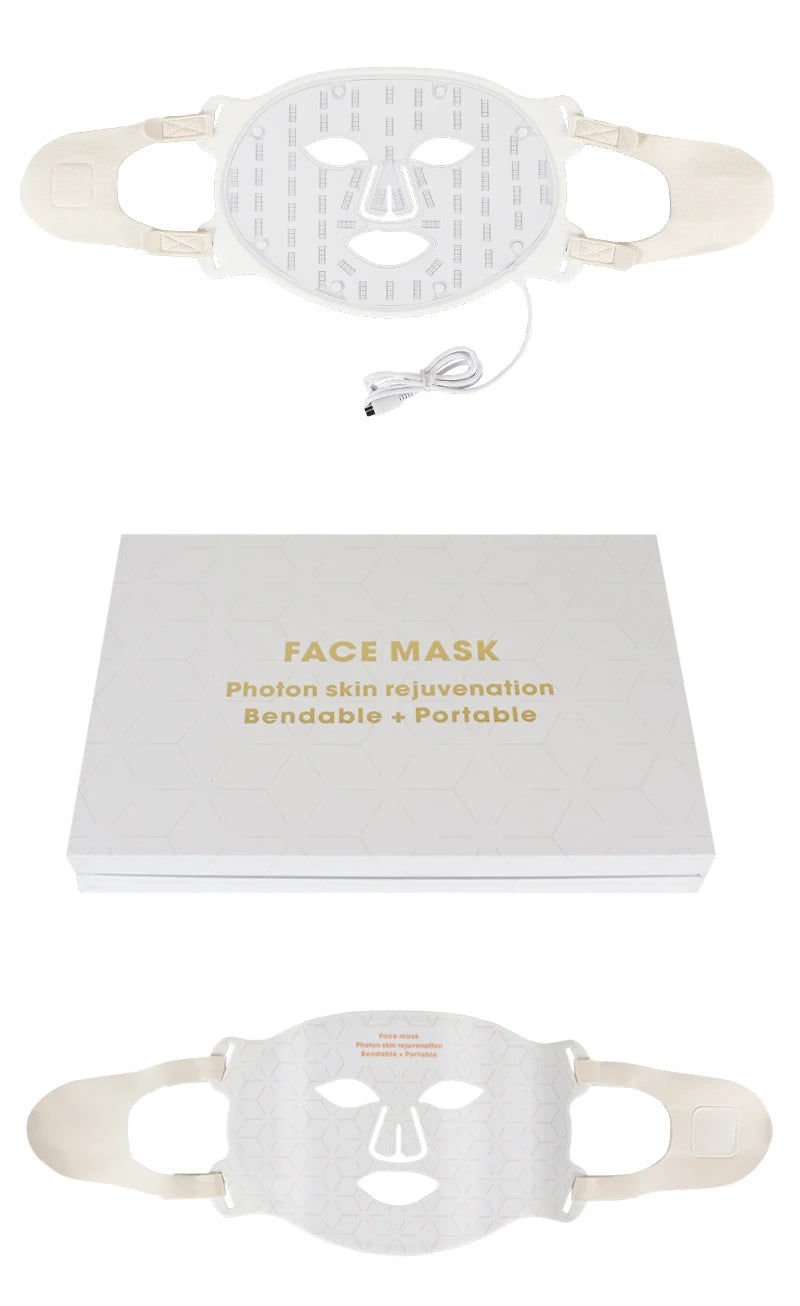 Silicone LED Mask Face With Neck 4 Colors LED Photon Red Light Infrared Therapy Flexible Facial Mask Repair Skin Wireless Use