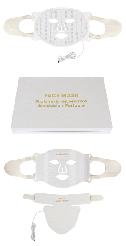 Silicone LED Mask Face With Neck 4 Colors LED Photon Red Light Infrared Therapy Flexible Facial Mask Repair Skin Wireless Use