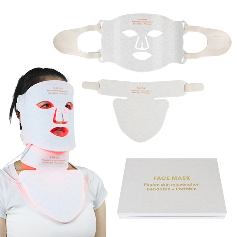 Silicone LED Mask Face With Neck 4 Colors LED Photon Red Light Infrared Therapy Flexible Facial Mask Repair Skin Wireless Use