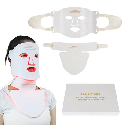 Silicone LED Mask Face With Neck 4 Colors LED Photon Red Light Infrared Therapy Flexible Facial Mask Repair Skin Wireless Use