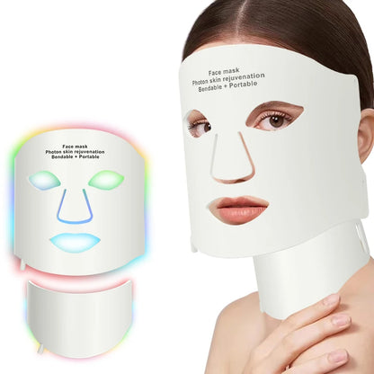 Silicone LED Mask Face With Neck 4 Colors LED Photon Red Light Infrared Therapy Flexible Facial Mask Repair Skin Wireless Use