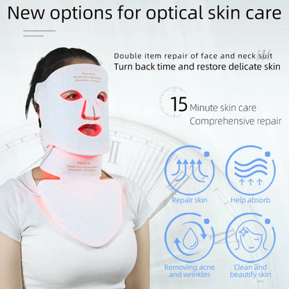 Silicone LED Mask Face With Neck 4 Colors LED Photon Red Light Infrared Therapy Flexible Facial Mask Repair Skin Wireless Use
