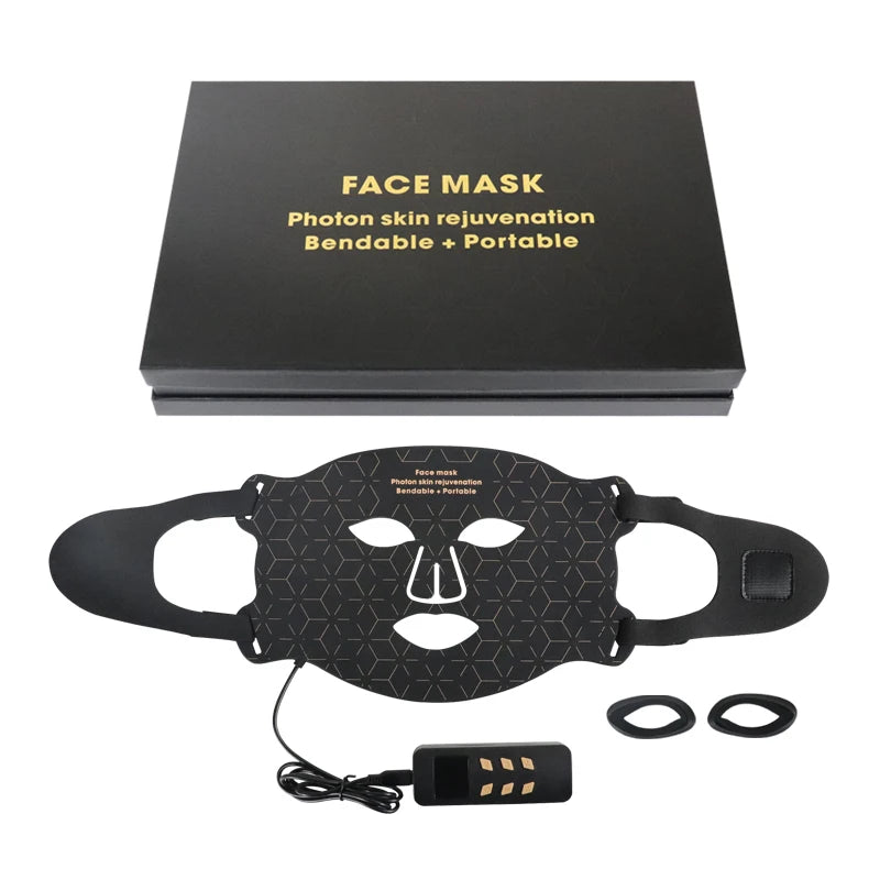 Silicone LED Mask Face With Neck 4 Colors LED Photon Red Light Infrared Therapy Flexible Facial Mask Repair Skin Wireless Use
