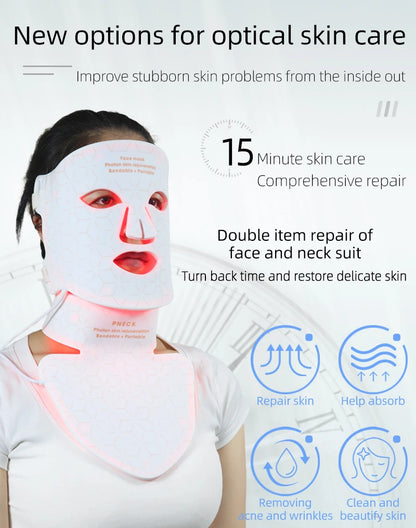 Silicone LED Mask Face With Neck 4 Colors LED Photon Red Light Infrared Therapy Flexible Facial Mask Repair Skin Wireless Use