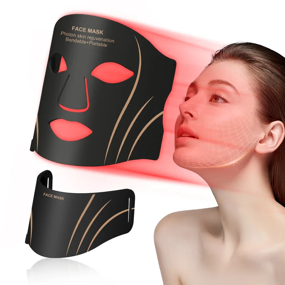 Silicone LED Mask Face With Neck 4 Colors LED Photon Red Light Infrared Therapy Flexible Facial Mask Repair Skin Wireless Use
