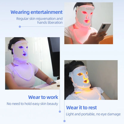 Silicone LED Mask Face With Neck 4 Colors LED Photon Red Light Infrared Therapy Flexible Facial Mask Repair Skin Wireless Use