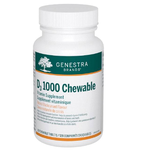 Genestra D3 1000 Chewable Vitamin Supplement Natural Black Currant Flavor 120 Chewable Tablets